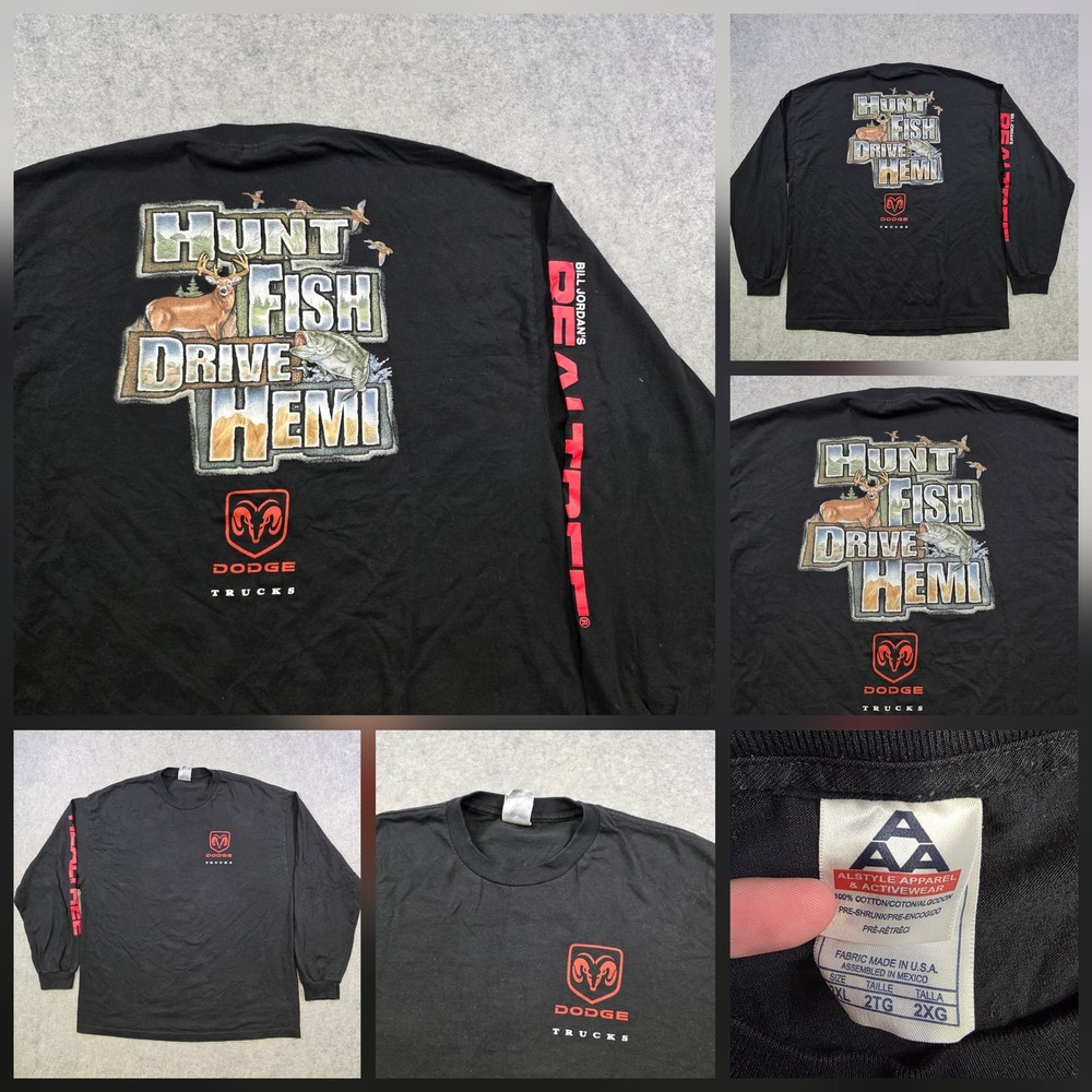 VTG Dodge Trucks Realtree Shirt Mens 2XL Black Hunt Fish Drive Hemi Long Sleeve